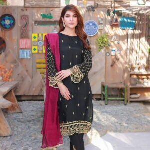 Midnight Elegance – Embroidered Unstitched 3-piece suit